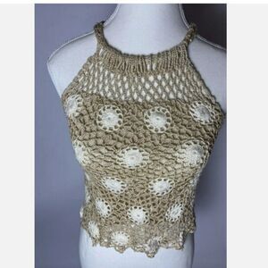 Crochet Caior Top Halter Women’s Cream Tan Beige No Size Tag, Fits Like X Small